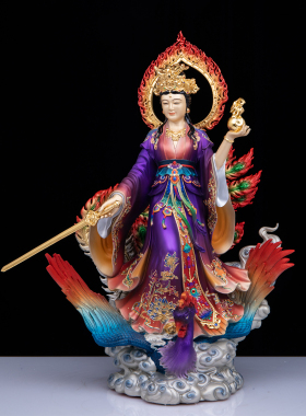 中式铜彩绘九天玄女供奉摆件