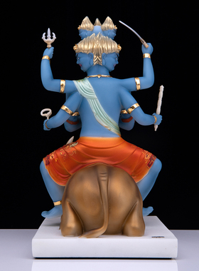 汉白玉彩绘贴金大威德明王摆件