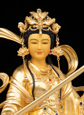 台湾铜彩九天玄女神像战神九天玄女娘娘家用供奉九天玄母中式摆件