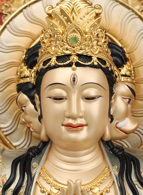 台湾铜彩绘斗姆元君神像铜雕彩绘斗母星君家用斗姥斗姆像供奉摆件