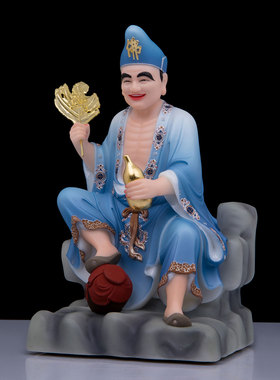 汉白玉彩绘济公佛像客厅供奉摆件