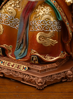 中式铜彩绘鸿钧老祖神像供奉摆件