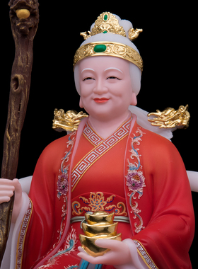 土地爷奶摆件汉白玉中式