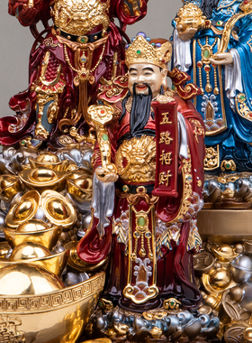 了凡居黄铜五路财神招财神像
