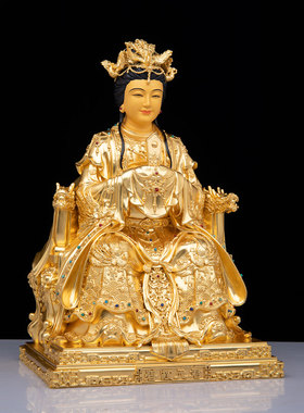 铜贴金碧霞元君铜像家用摆件