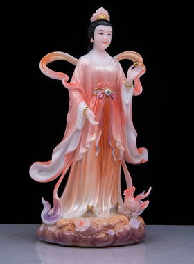 玉石粉实心七仙女神像供奉摆件