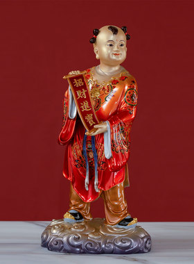 铜珐琅彩招财进宝童子佛像摆件善财左右护法善财童子神像工艺