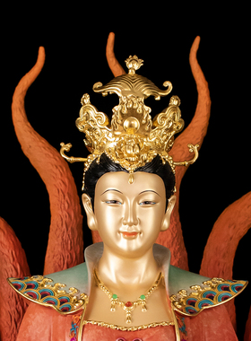 铜彩绘九尾狐真身相客厅供奉摆件