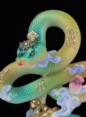 蟒蛇像真身聚宝盆招财供奉摆件