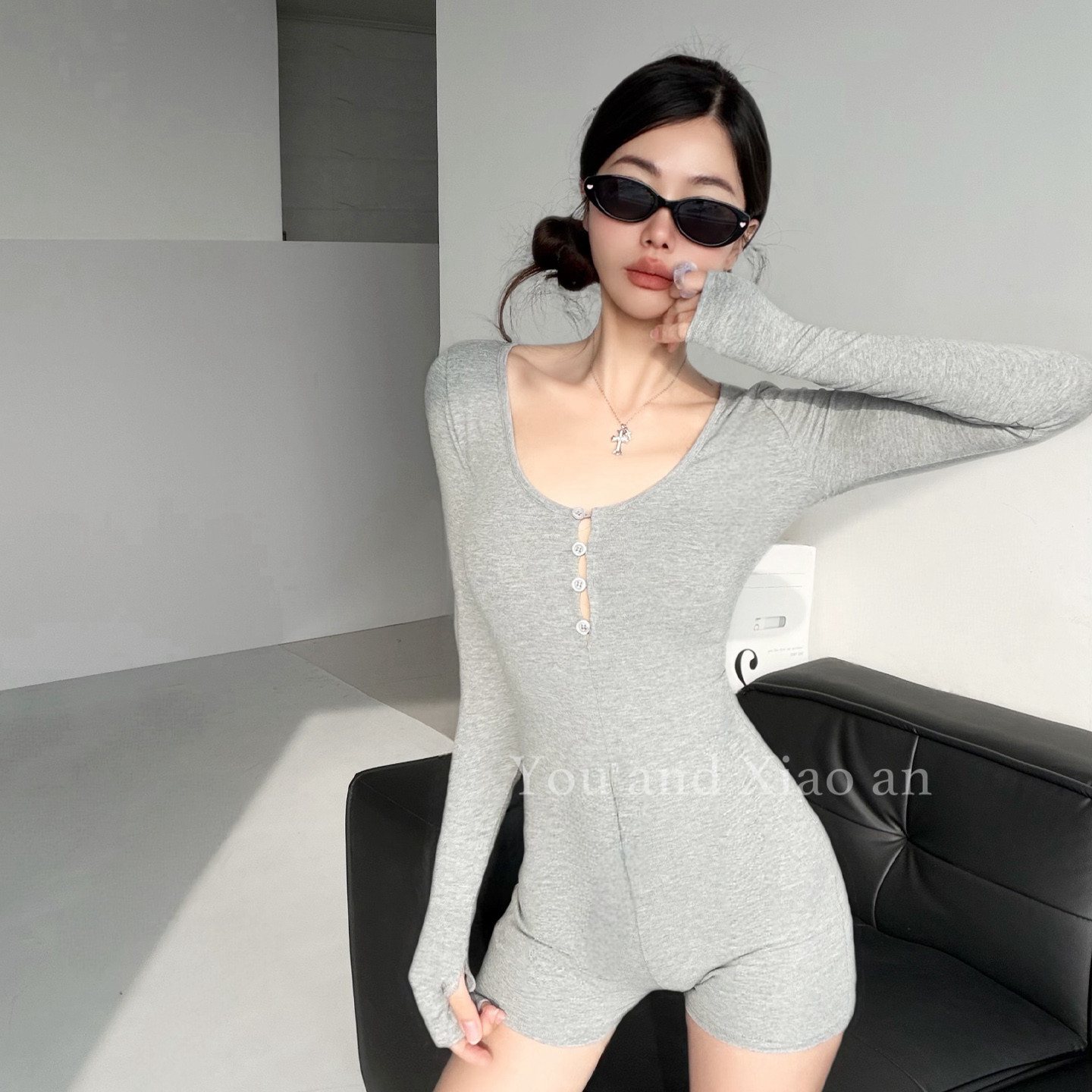 欧美辣妹长袖连体裤女春夏外穿连体衣女健身撸铁打底内搭收腰短裤,淘宝优惠券,粉丝福利购,淘宝优惠卷