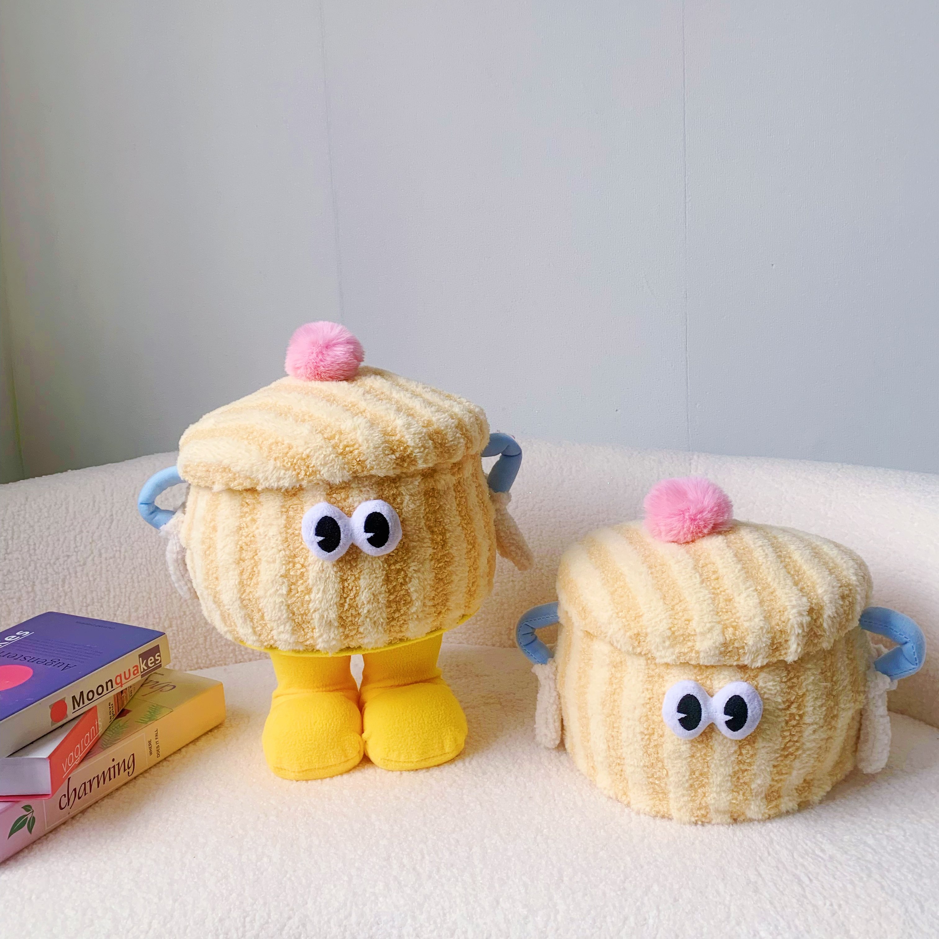 小怪兽小茶壶收纳羊羔绒棉绳整理篮可爱卡通收纳筐客厅桌面摆件,淘宝优惠券,粉丝福利购,淘宝优惠卷