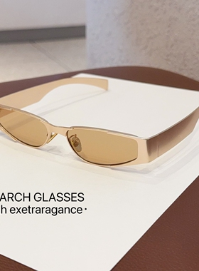 欧美风金属长方形小框太阳眼镜男前卫个性防紫外线遮阳墨镜近视女