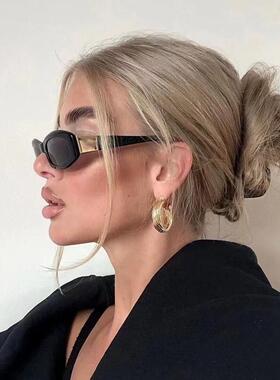 欧美复古墨镜菱格金属镜腿ins博主网红同款时尚小众法式太阳镜女