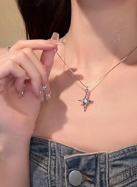 梦幻六芒星锆石项链女层