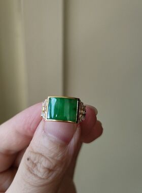 重金镶嵌真钻浓阳绿翡翠