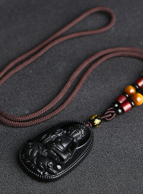 天然黑曜石佛像吊坠情侣款平安