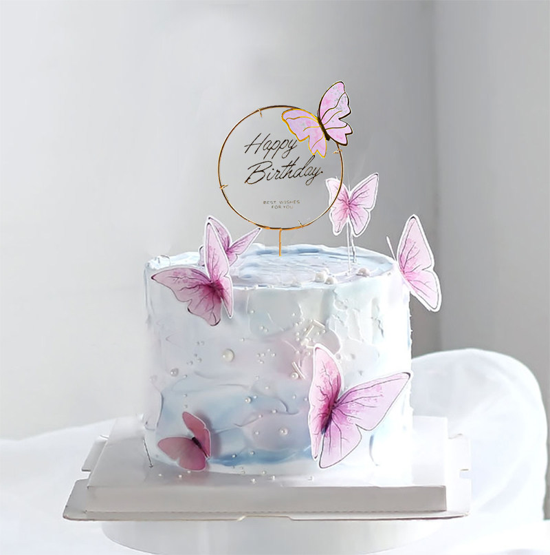 生日蛋糕装饰烘焙插件紫色粉色烫金白色蝴蝶插旗网红唯美甜品台,淘宝优惠券,粉丝福利购,淘宝优惠卷