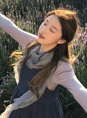 藤井树同款古早灰白色波点蕾丝边丝巾木耳边长款围脖拍照云南围巾