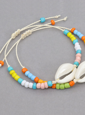 跨境热卖INS风亚克力贝壳手链彩色米珠编织手饰波西米亚手绳现货