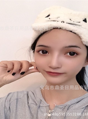 韩国可爱网红猫咪宽边女洗脸束发带魔术粘贴款式月子帽包头巾发箍