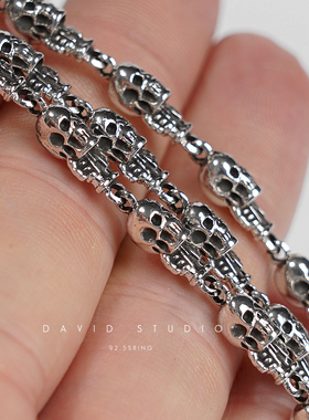 david全手工925纯银ins粗犷骷髅