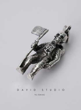 纯银机车朋克风骷髅同款潮人项链