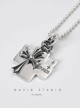 新款纯银经典十字架做旧项链吊坠