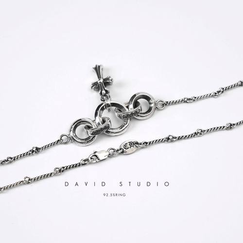 新款David studio925纯银全手工 做旧复古GD权志龙 圆圈项链潮人 - 图2