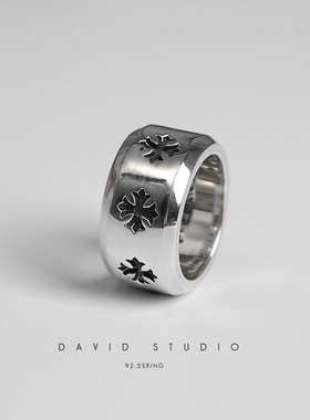 david925十字架做旧纯银指环情侣