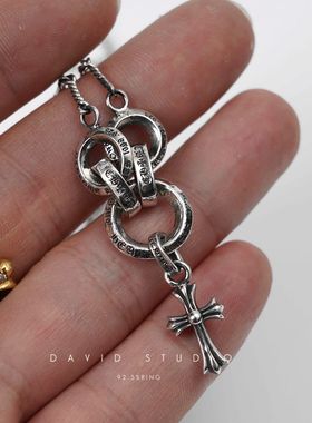 新款纯银高925做旧复古潮人项链