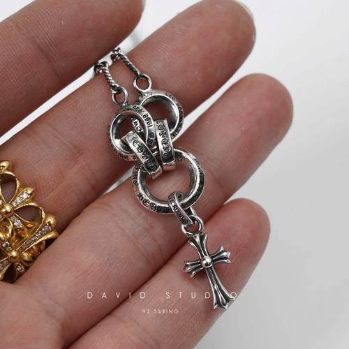 新款David studio925纯银全手工 做旧复古GD权志龙 圆圈项链潮人 - 图1