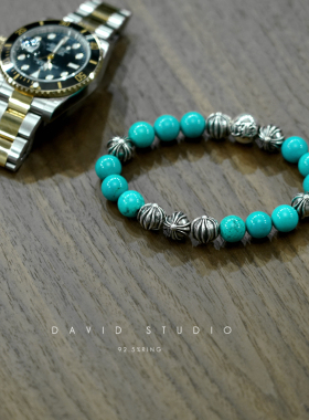 银饰天然原矿绿松石手串9