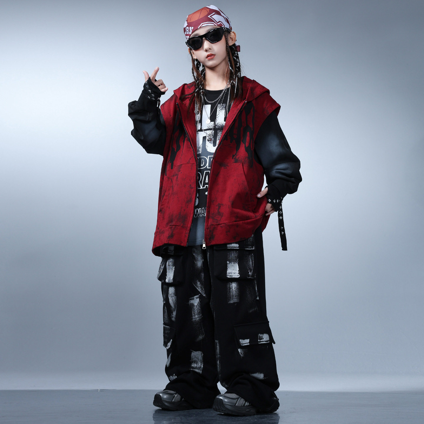 儿童街舞潮服少儿连帽坎肩外套女童爵士舞套装男童酷帅嘻哈,淘宝优惠券,粉丝福利购,淘宝优惠卷