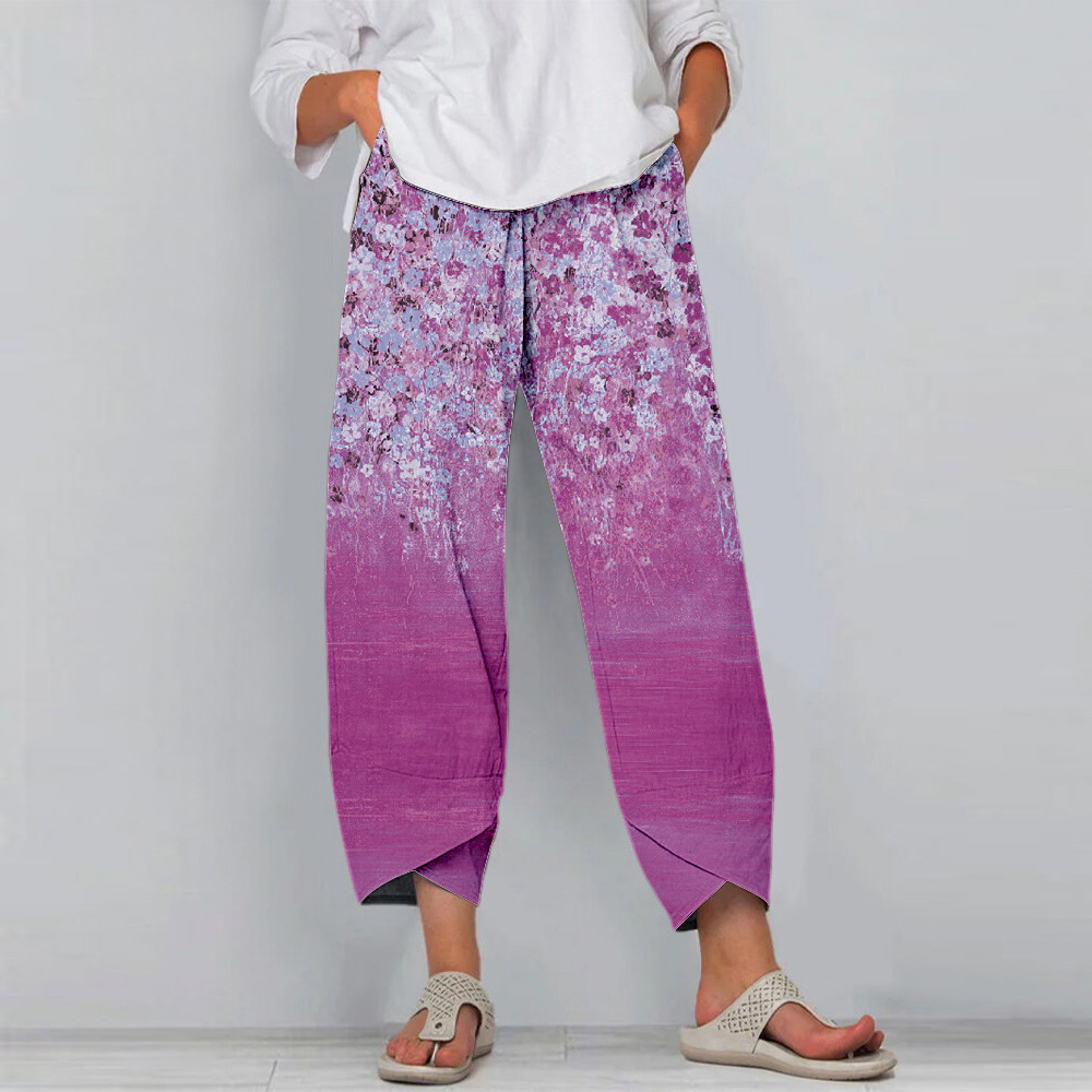 street hipster women's small floral sports casual pants女裤-图2