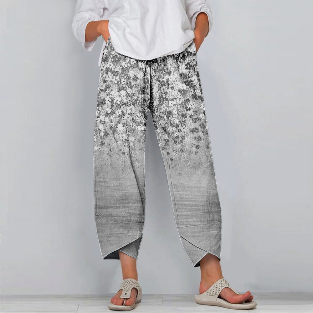 street hipster women's small floral sports casual pants女裤-图1