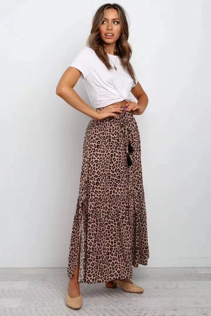 Autumn new skirt elastic high waist brown leopard print skir - 图3