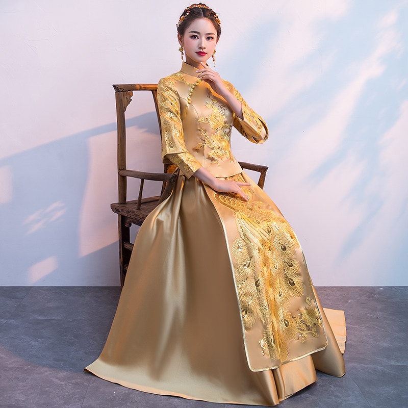 金色秀禾服2020新款中式旗袍敬酒服 焦点红颜旗袍