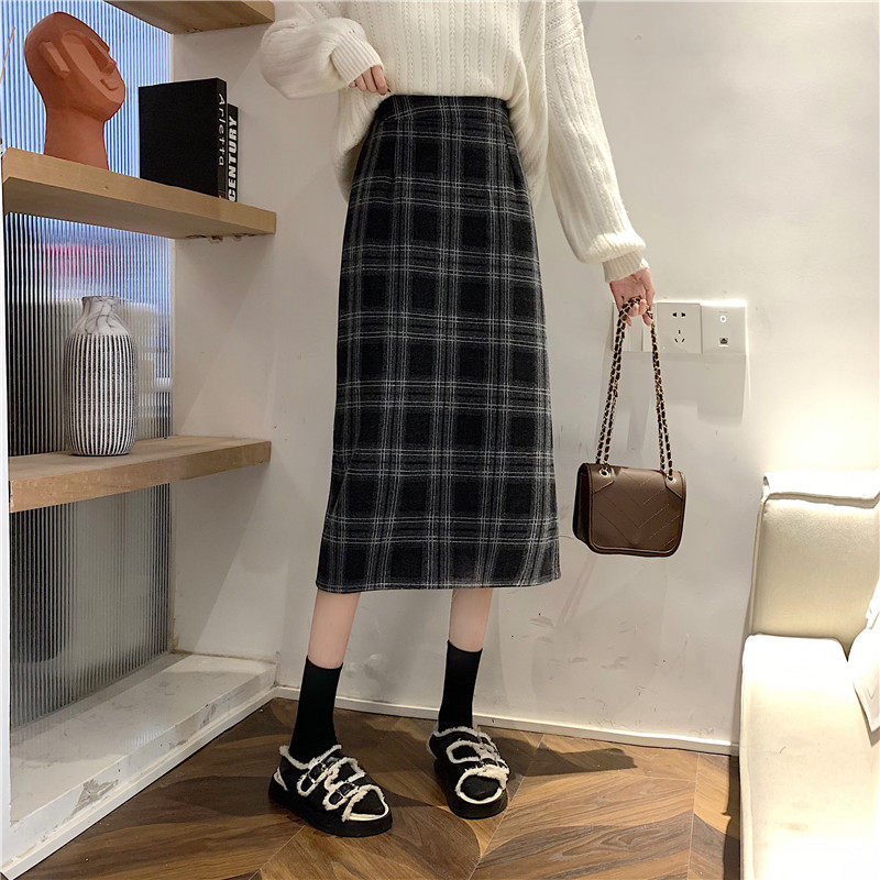 实拍~大码胖MM冬季韩版加厚毛呢高腰长裙chi格子中长半身裙女,淘宝优惠券,粉丝福利购,淘宝优惠卷