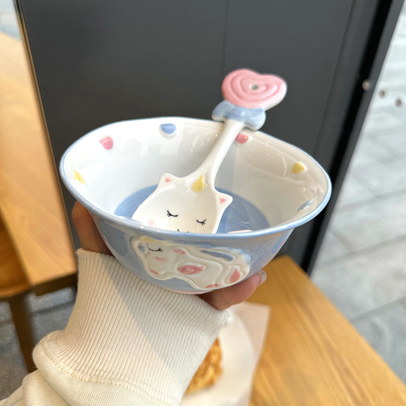 韩式可爱卡通兔子陶瓷釉下彩家用5英寸米饭碗女高颜值儿童早餐具-图0