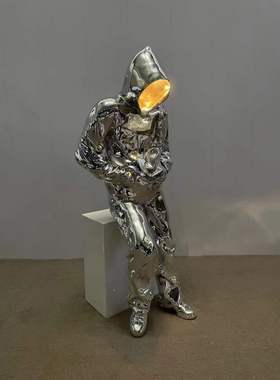 玻璃钢电镀卫衣男孩雕塑镜面银色人物雕像美陈装饰脸部镂空人摆件