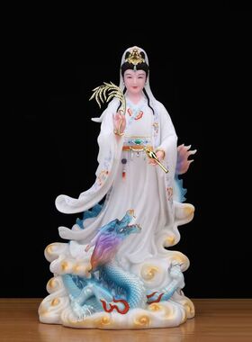 汉白玉妙善南海观音神像供奉客厅站龙南海观世音菩萨摆件