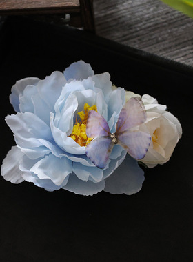 《凝珠》古风绢花牡丹花发夹汉服侧边夹花朵头饰头饰