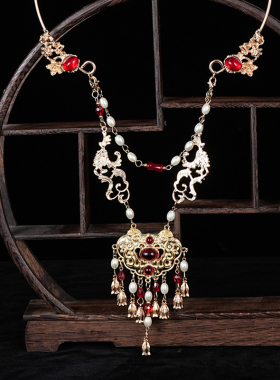 马面裙项圈璎珞平安锁吊坠项链加长背云菩提流苏 古风汉服配饰