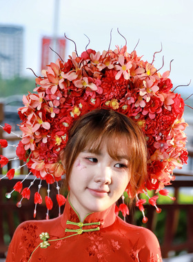 《一月花神》簪花头饰带边花泉州沾花发箍浔埔粘花发饰材料包diy