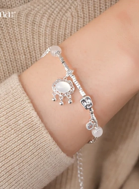 新中式简约碎银串珠树脂平安锁手链轻奢高级感手环时尚精致手饰女