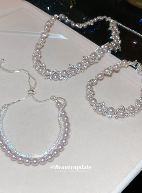 锆石曼塔玫瑰珍珠项链法式复古轻奢精致锁骨链小众高级感时尚项饰