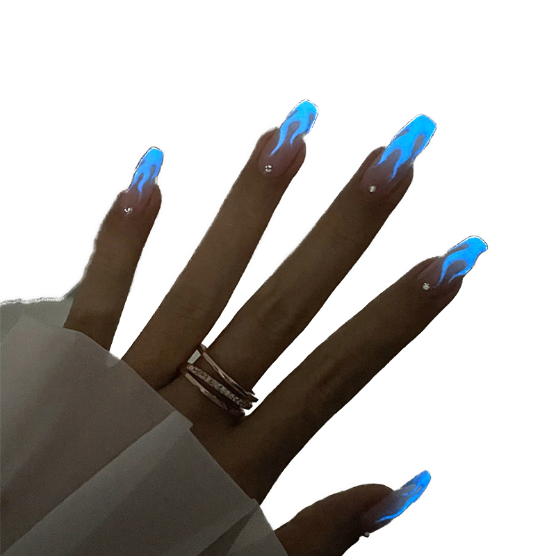 手工定制穿戴甲网红新款圣诞夜光火焰梯形显白婚甲假指甲成品美甲 - 图3