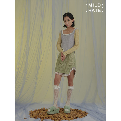 MildRate原创 设计感少女珍珠流苏重工刺绣蕾丝超短裙包臀裙新款 - 图1