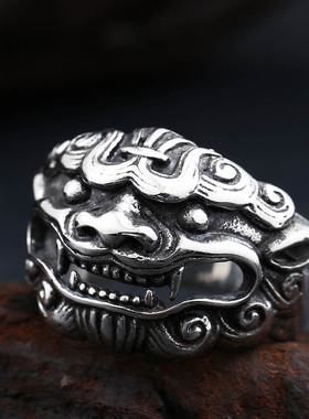 维京戒指钛钢骷髅头鲤鱼大码饰品