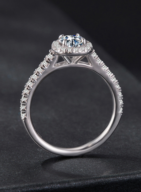 新款方形光环D色莫桑石戒指婚戒 经典优雅s925纯银求婚戒指礼物